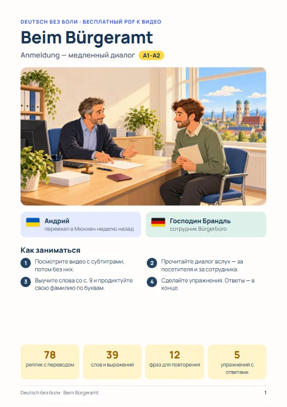 Страница 1 PDF: обложка «Beim Bürgeramt» и план занятия