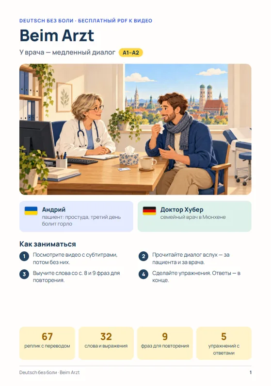 Страница 1 PDF: обложка «Beim Arzt» и план занятия
