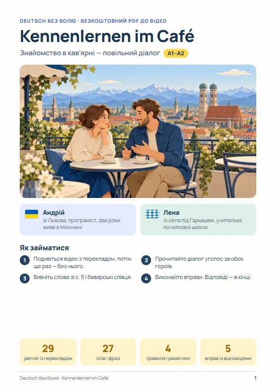 Сторінка 1 PDF: обкладинка «Kennenlernen im Café» і план заняття