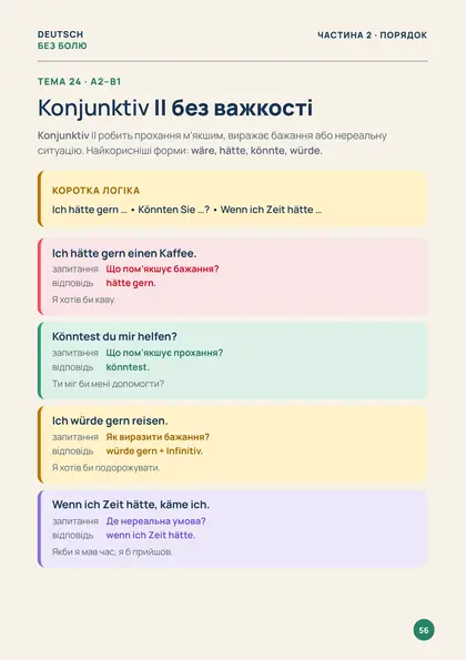 «50 тем німецької», сторінка 56 — Konjunktiv II без важкості